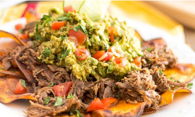 Nachos with lamb meat