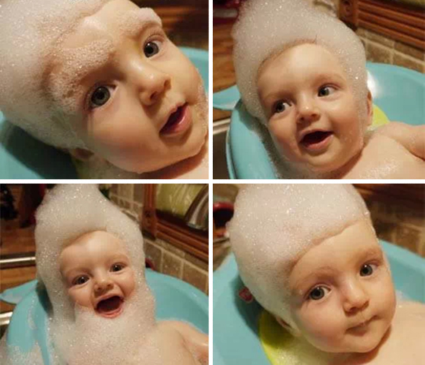 When dad is giving the baby a bath