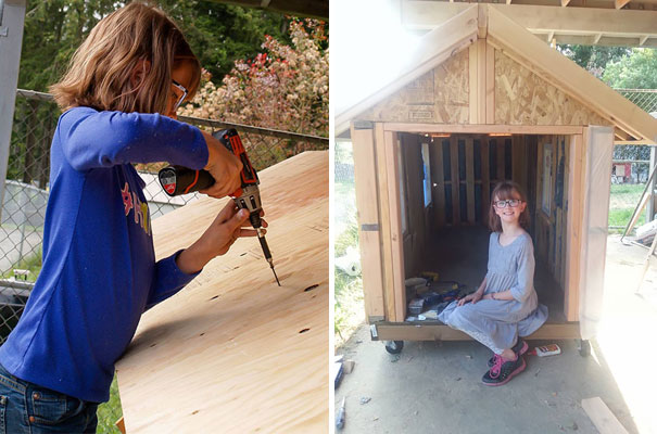 She builds shelters for the homeless