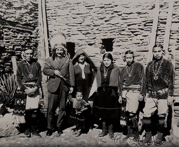 Albert Einstein In A Traditional Headdress, At The Grand Canyon With A Local Tribe In 1922