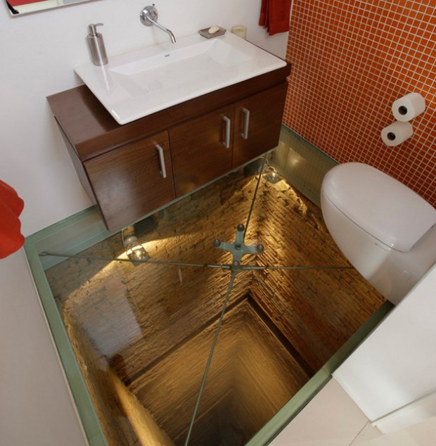 A suspended bathroom