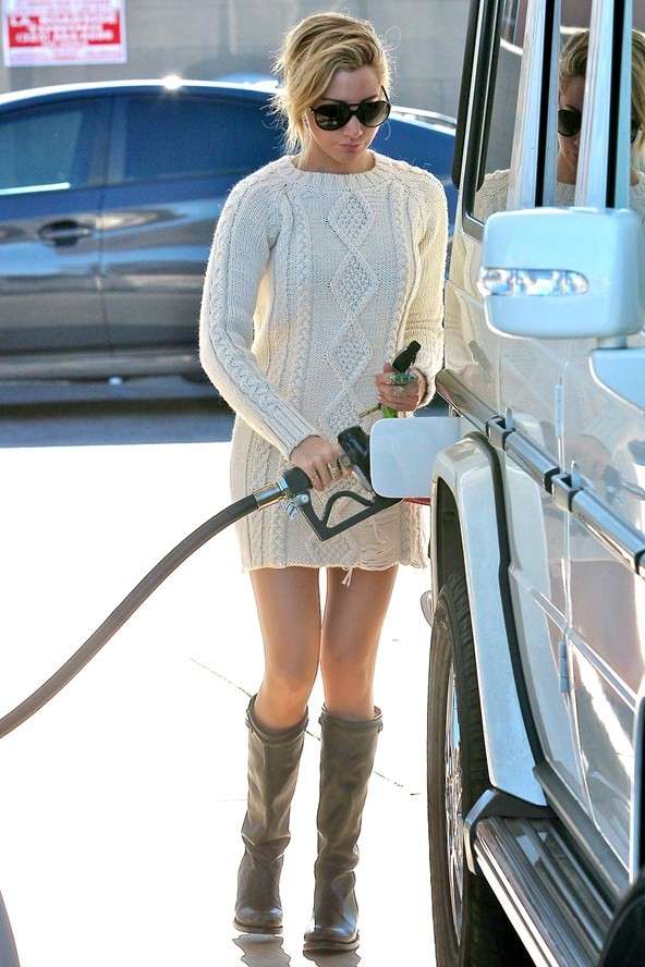 Ashley Tisdale at the gas station