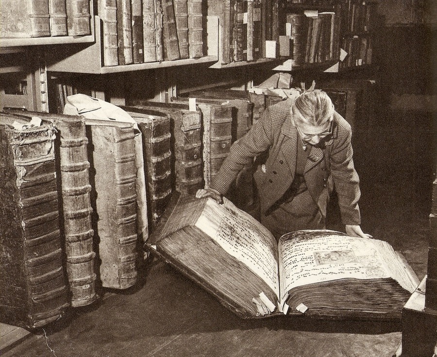 The giant books in the archives of the Castle of Prague