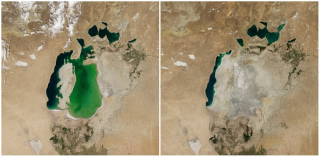 The Aral Sea between Kazakhstan and Uzbekistan