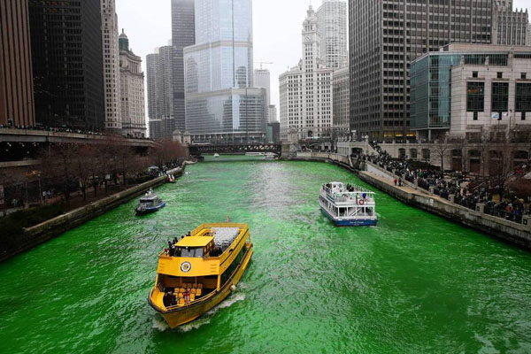 Rivers are dyed green